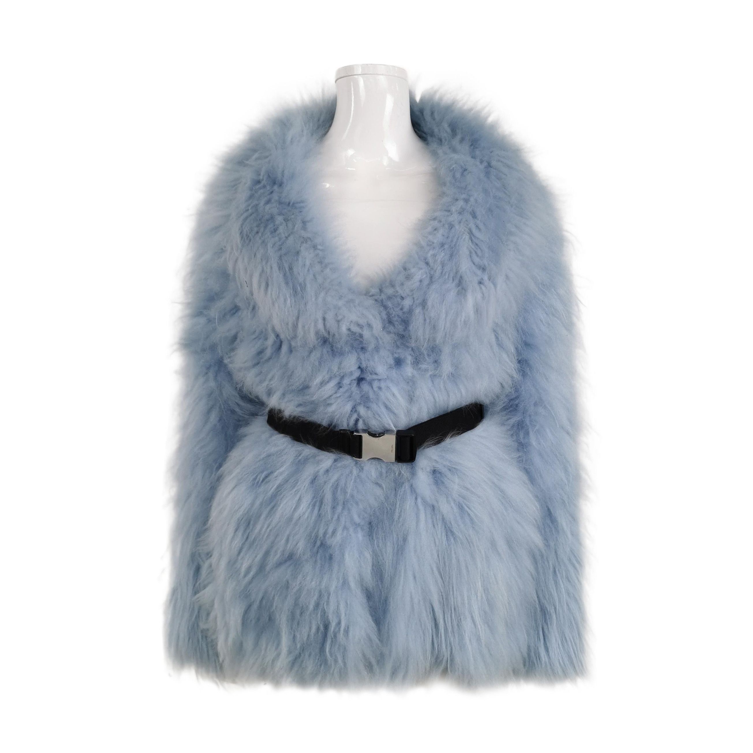 Prada Prada Light Blue Fur Belted Jacket Size 36 Size XS / US 0-2 / IT 36-38 - 1 Thumbnail