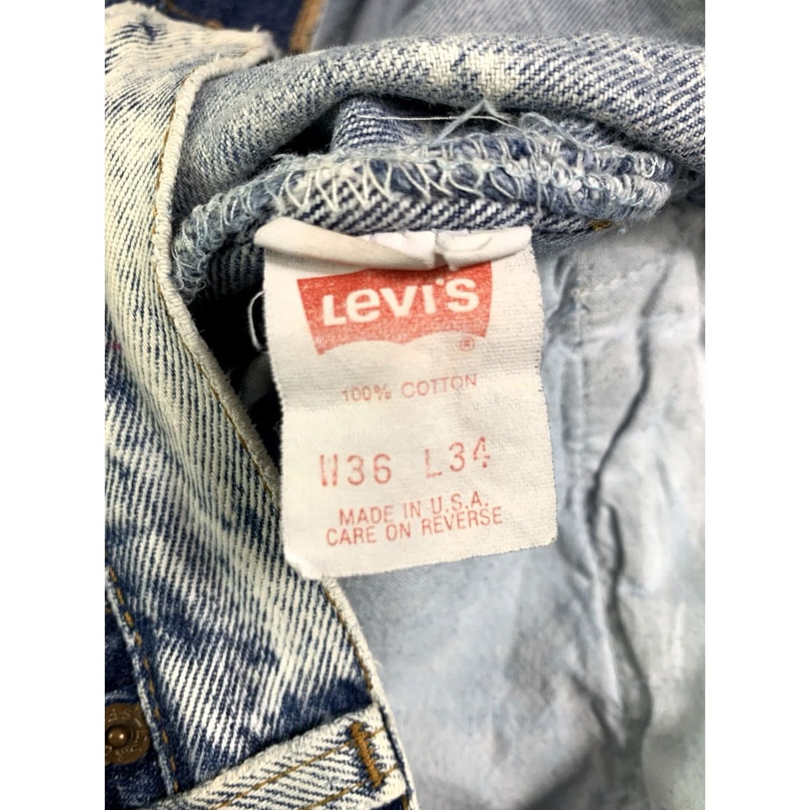 Levi's VINTAGE Levi's 501 Jeans Men 34x33 Blue 90s Made USA Acid Wash Distressed Classic Straight Jeans Mens Size US 34 / EU 50 - 3 Thumbnail