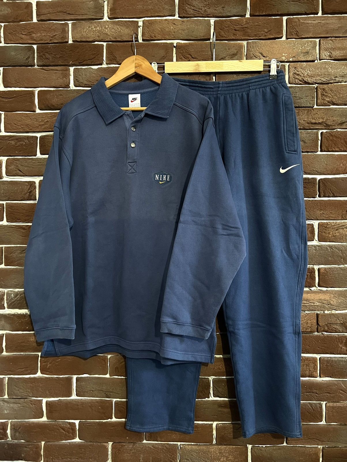 image of 90's Vintage Nike Swoosh Logo Sweat Set Pants Crewneck L in Navy, Men's (Size Large)