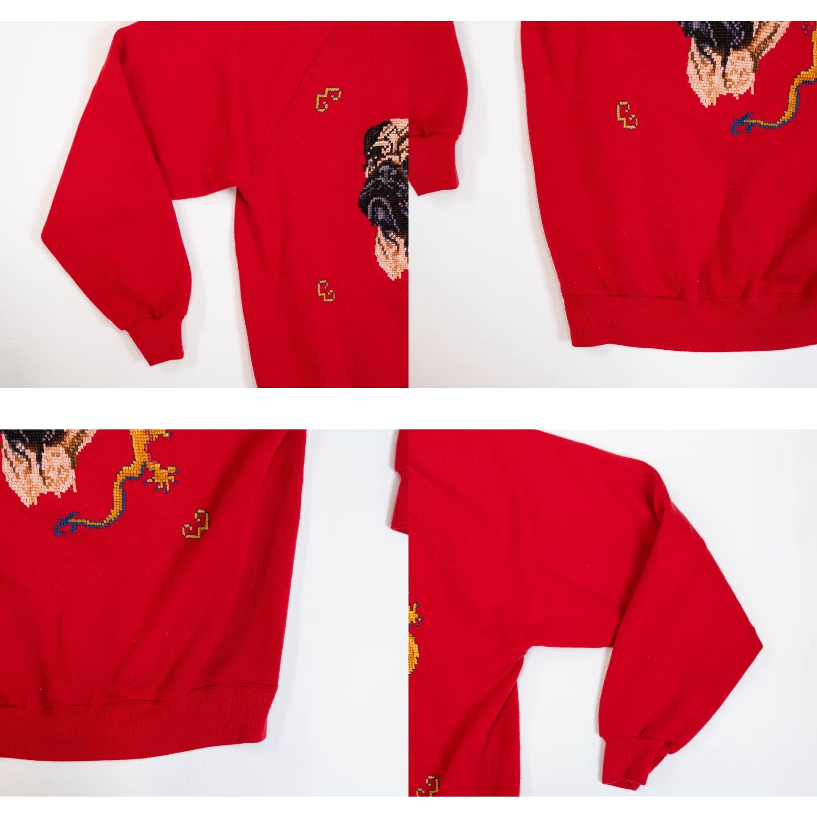 Jerzees VINTAGE Jerzees Sweatshirt Women XL Red Crew Neck Pug Dragon Embroidered Fleece 90s Vintage Dog USA Figurative Art Cozy Pullover Size XL / US 12-14 / IT 48-50 - 9 Thumbnail
