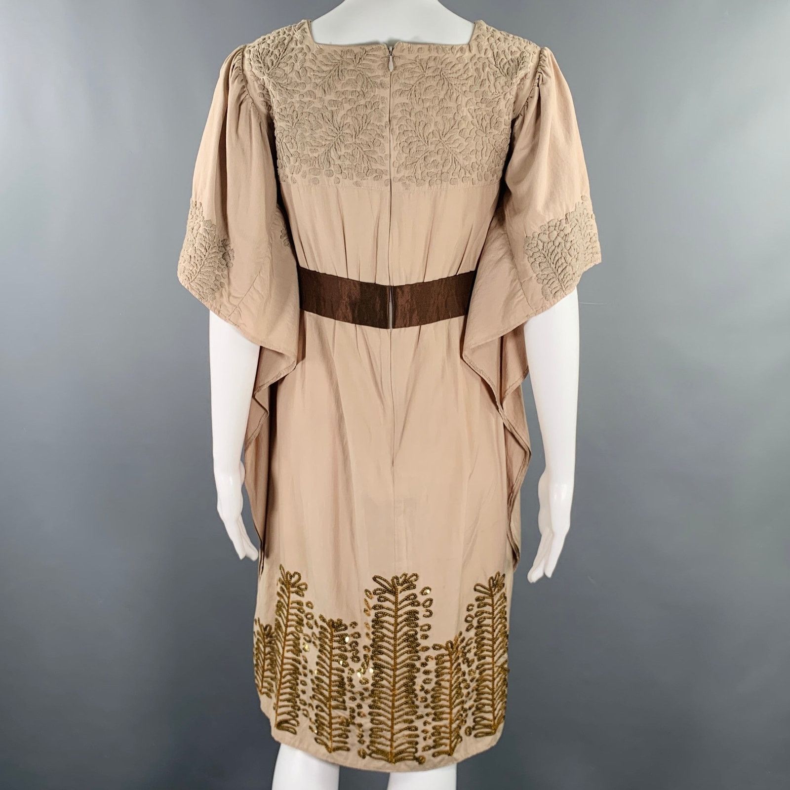 Cosmic Wonder Size S Khaki Beige Silk Cotton Embroidered Oversized Dress Size S / US 4 / IT 40 - 5 Thumbnail