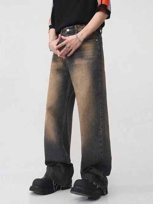 image of Vintage Distressed Straight High Street Wide-Leg Jeans in Retro Blue, Men's (Size 32)