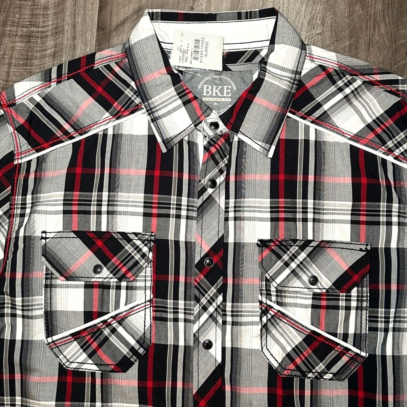 BKE BKE Standard Fit Plaid North Shirt Short Sleeve Pearl Snap Button XL Mens Black Size US XL / EU 56 / 4 - 5 Thumbnail