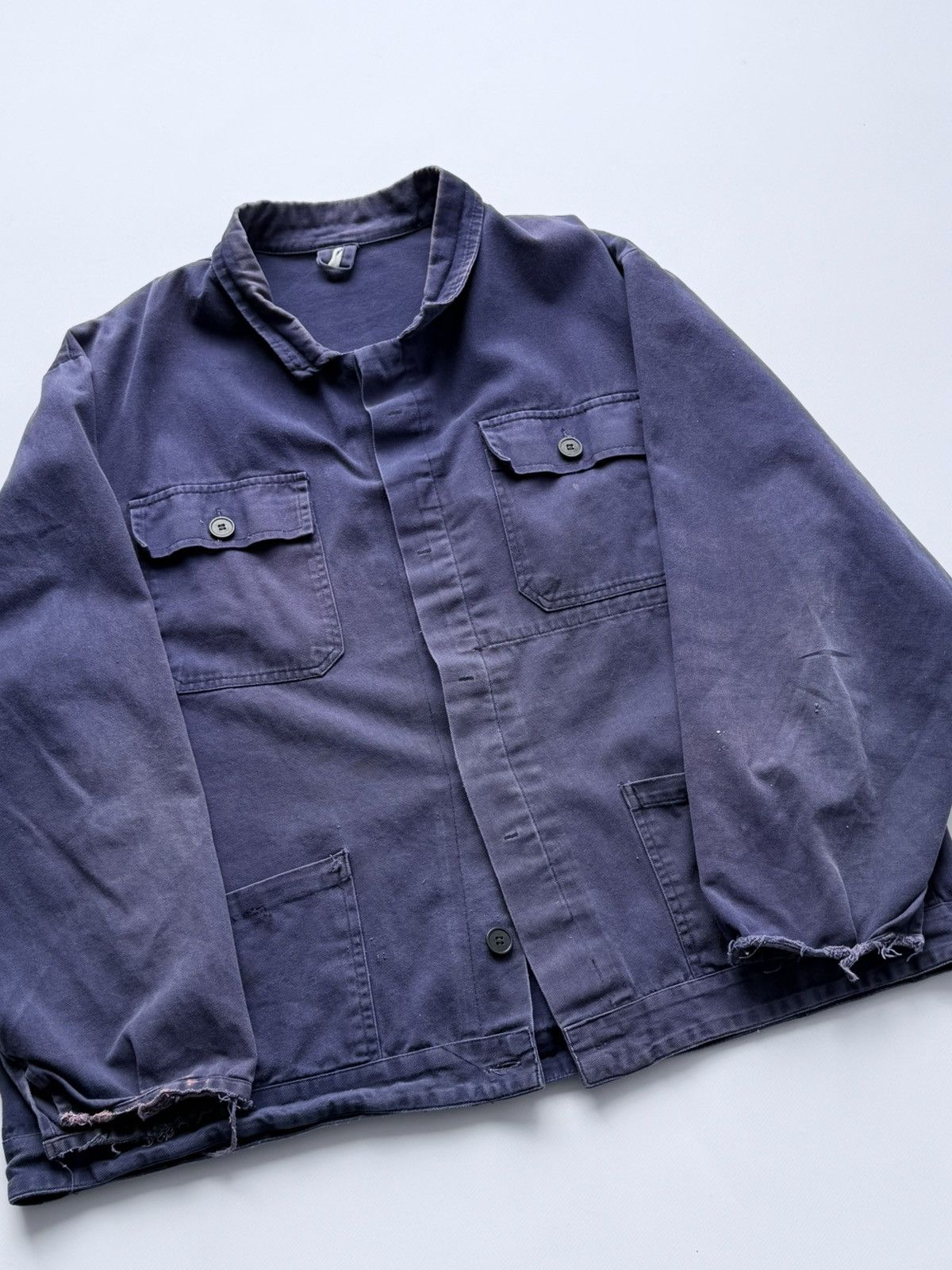 Le Laboureur Vintage 80s French Faded Trashed Snafor Chore Work Jacket Size US XL / EU 56 / 4 - 6 Thumbnail