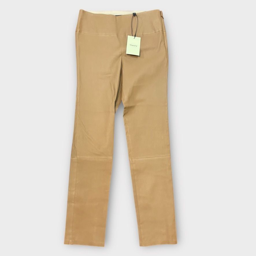 Theory NWT THEORY Leather Yoke Pants 8 Chestnut Clay Lambskin Slim Size 30" / US 8 / IT 44 - 4 Thumbnail