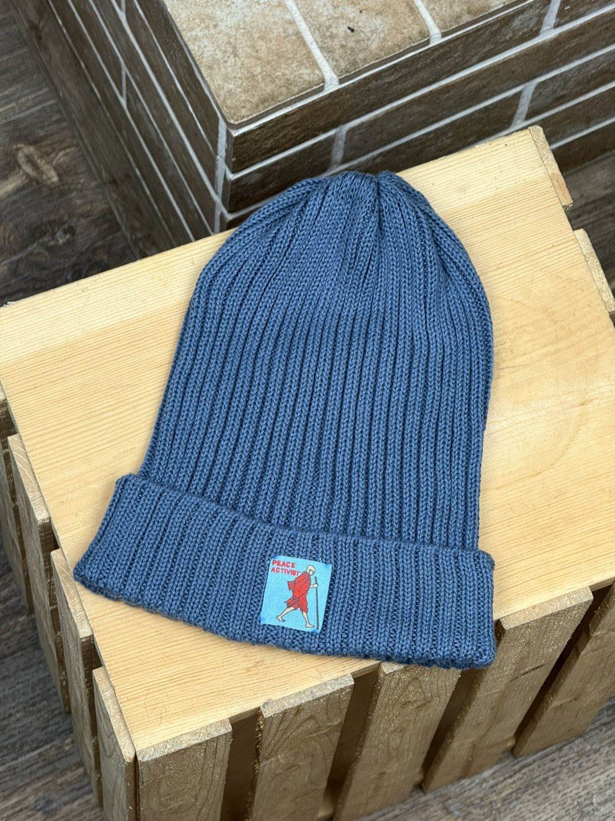 Kapital Kapital Peace Activist Blue Beanie Cotton Hat Size ONE SIZE - 1 Thumbnail