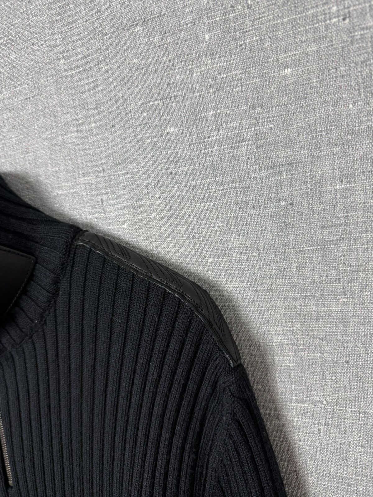 Versace Versace Collection Merino Wool Ribbed Sweater w Leather Trim Size US XL / EU 56 / 4 - 7 Thumbnail