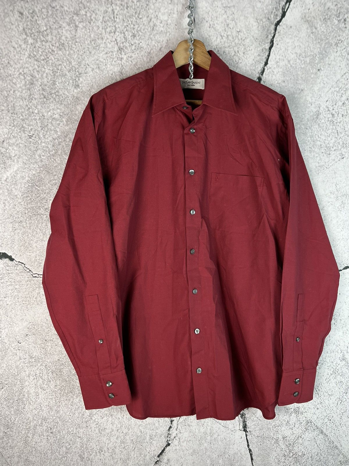 Vintage Vintage Yves Saint Laurent YSL Long Sleeve Logo Shirt Size US M / EU 48-50 / 2 - 1 Thumbnail