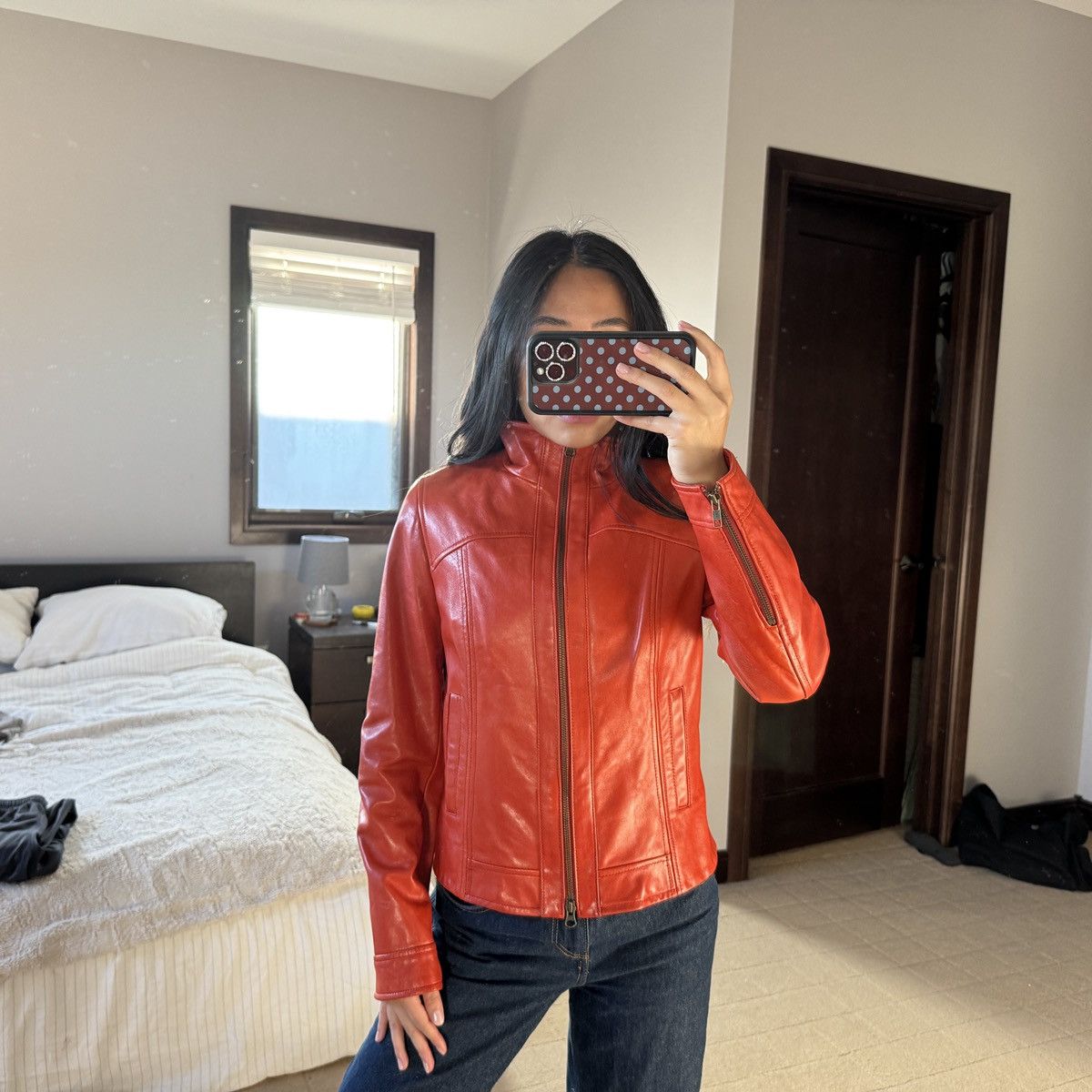 Danier Vintage 90s Orange Genuine Leather Jacket Size XS / US 0-2 / IT 36-38 - 6 Thumbnail