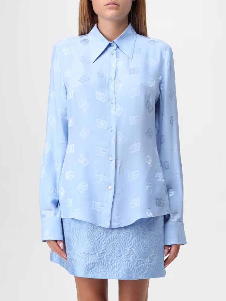 Dolce & Gabbana o1s22i1n1024 Silk Dg Shirt in Light Blue Size S / US 4 / IT 40 - 1 Thumbnail