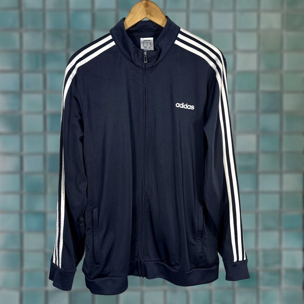 Adidas Adidas Track Jacket Full Zip Mens XL Athletic Navy Blue White Size US XL / EU 56 / 4 - 1 Thumbnail