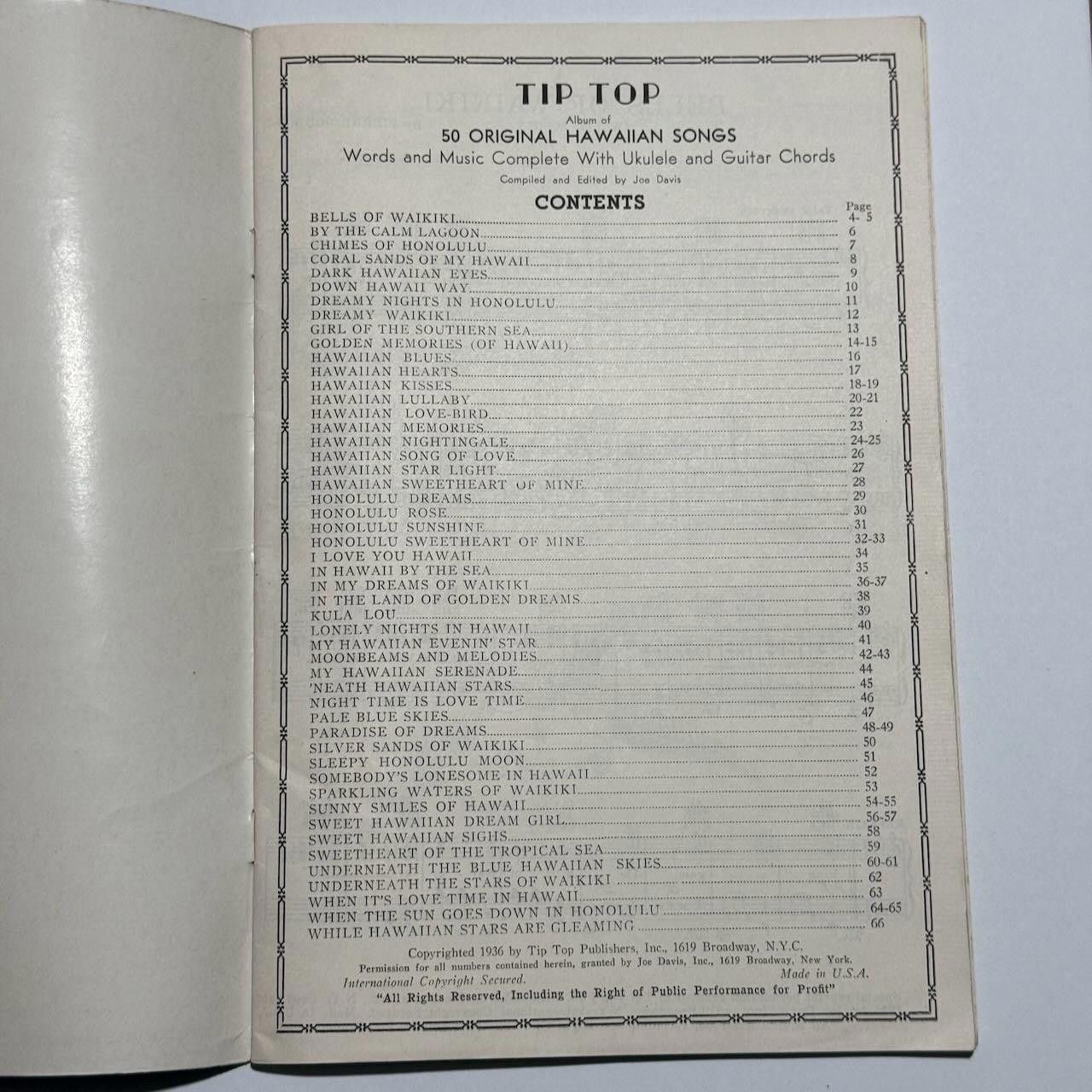 Designer 50 Tip Top Album of Popular Hawaiian Songs RARE 1936 PRINT Size ONE SIZE - 8 Thumbnail
