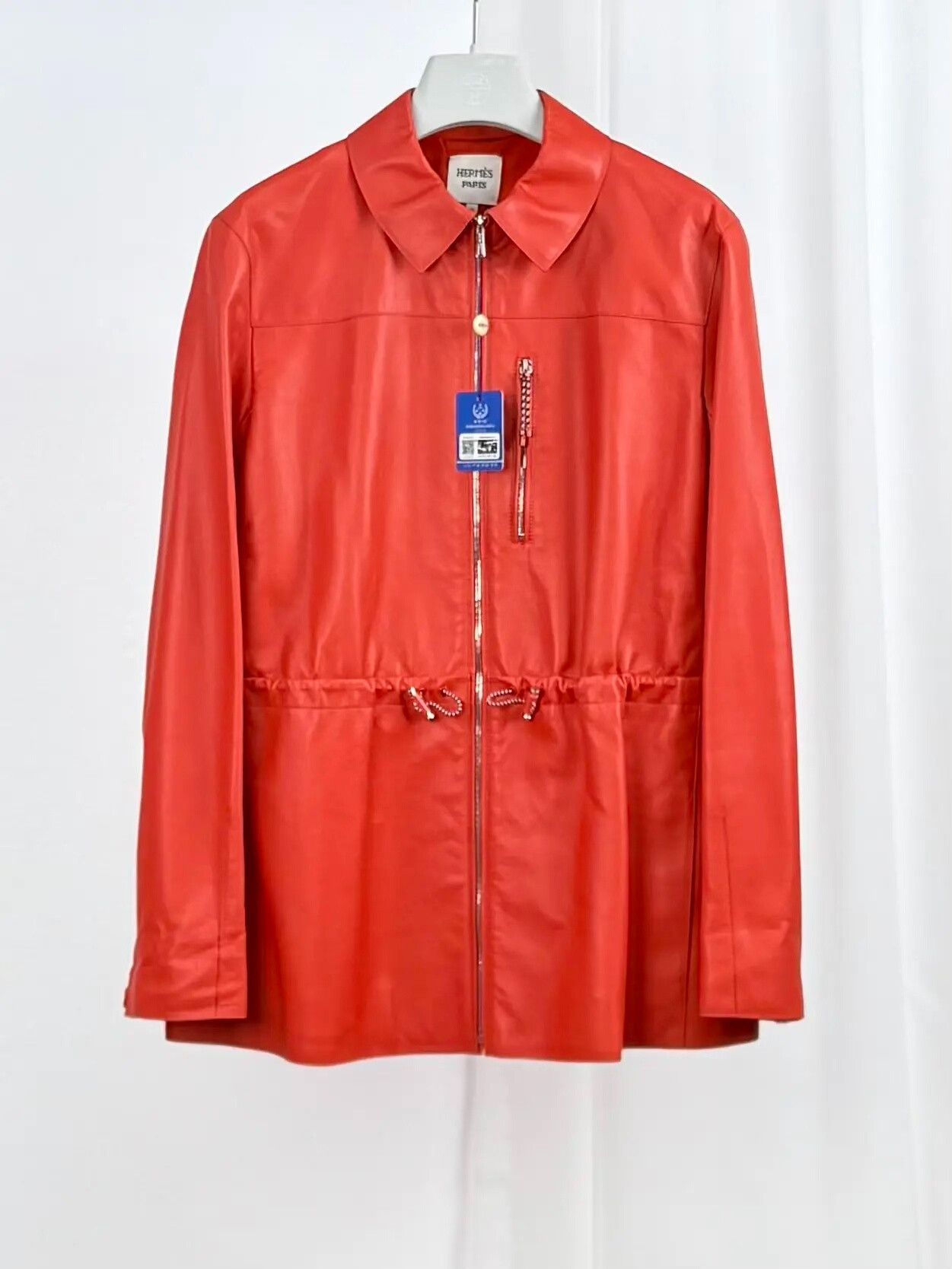 Hermes Hermes Red Leather Drawstring Zipper Jacket Size S / US 4 / IT 40 - 1 Thumbnail