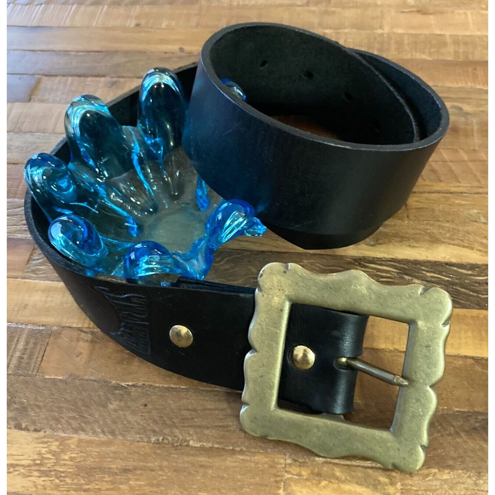 Vintage Vintage 90's Brass & Leather Belt by Strapped, worn 2x. Size ONE SIZE - 2 Thumbnail