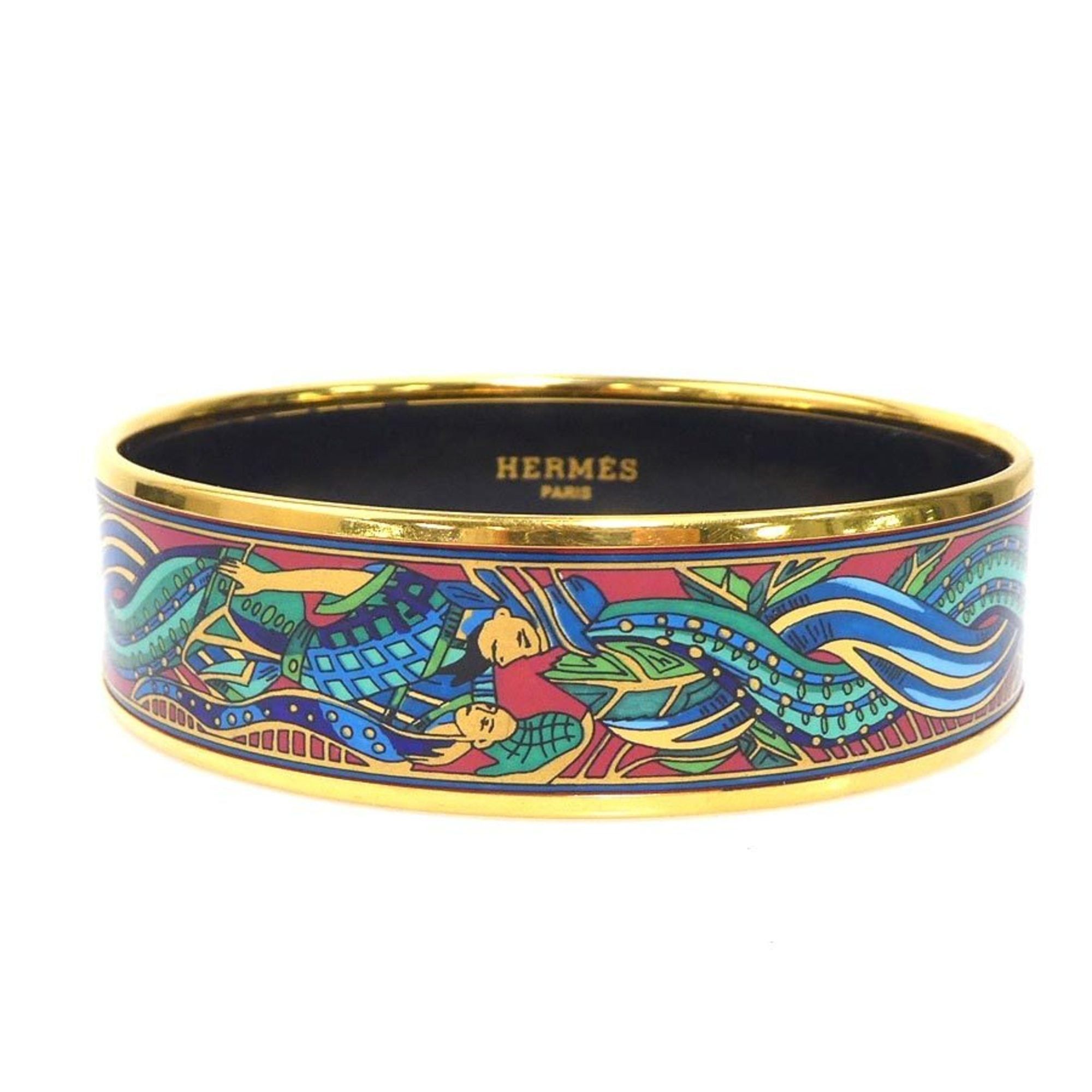 Hermes Hermès HERMES Bangle Bracelet in Metal/Enamel, Gold/Multicolor, Women's, e61437 Size ONE SIZE - 1 Thumbnail