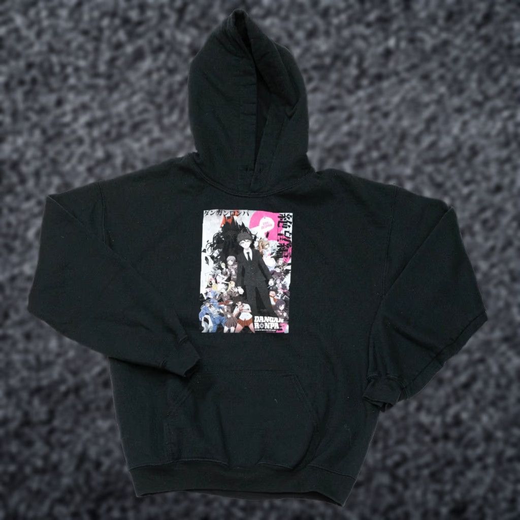 Vintage Danganronpa Hoodie Mens Adult M Black Logo Graphic Print Pullover Sweatshirt Anime Despair Arc 3 22x26 Size US M / EU 48-50 / 2 - 1 Thumbnail