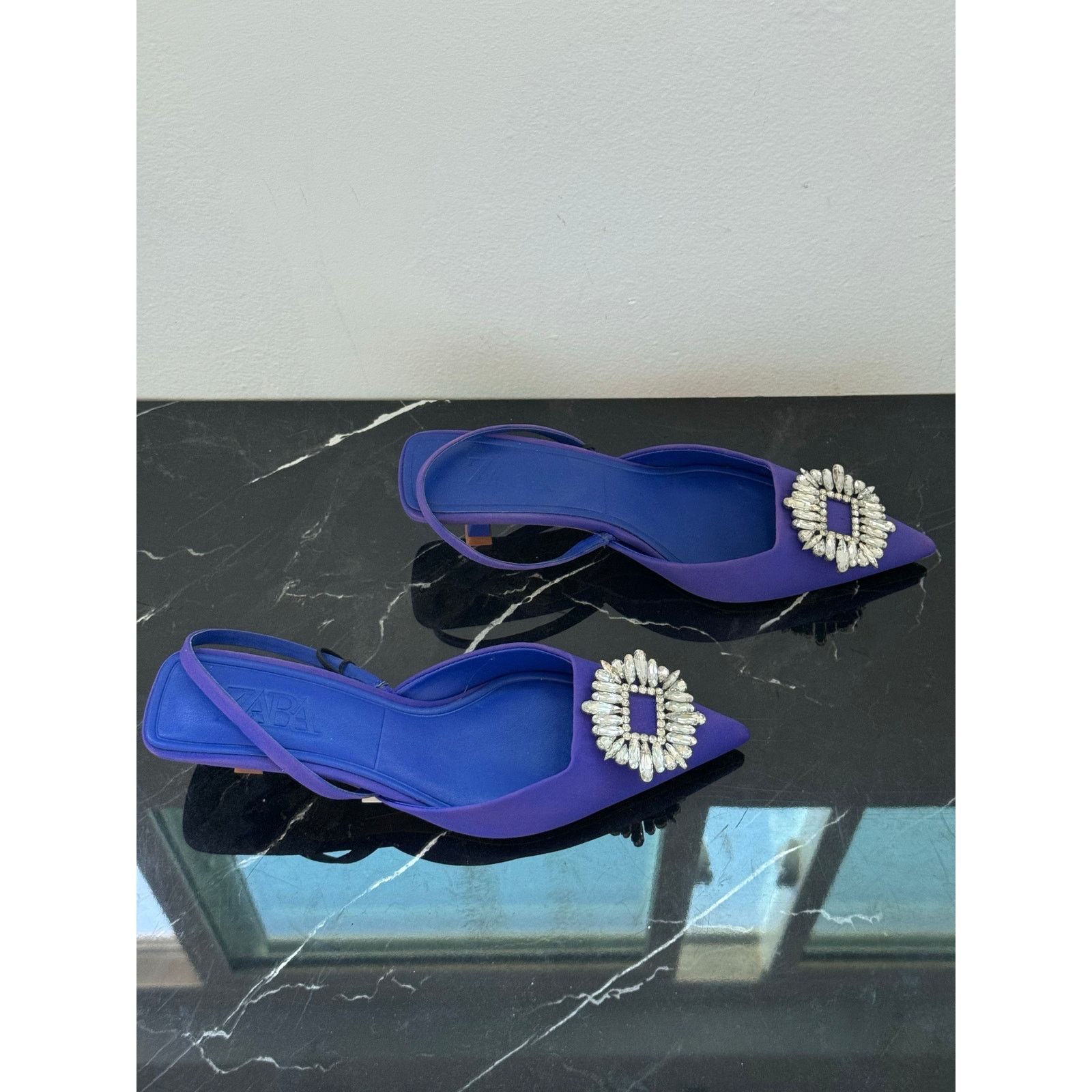 Zara ZARA Royal Blue Pointed Toe Slingback Kitten Heels Size US 9 / IT 39 - 3 Thumbnail