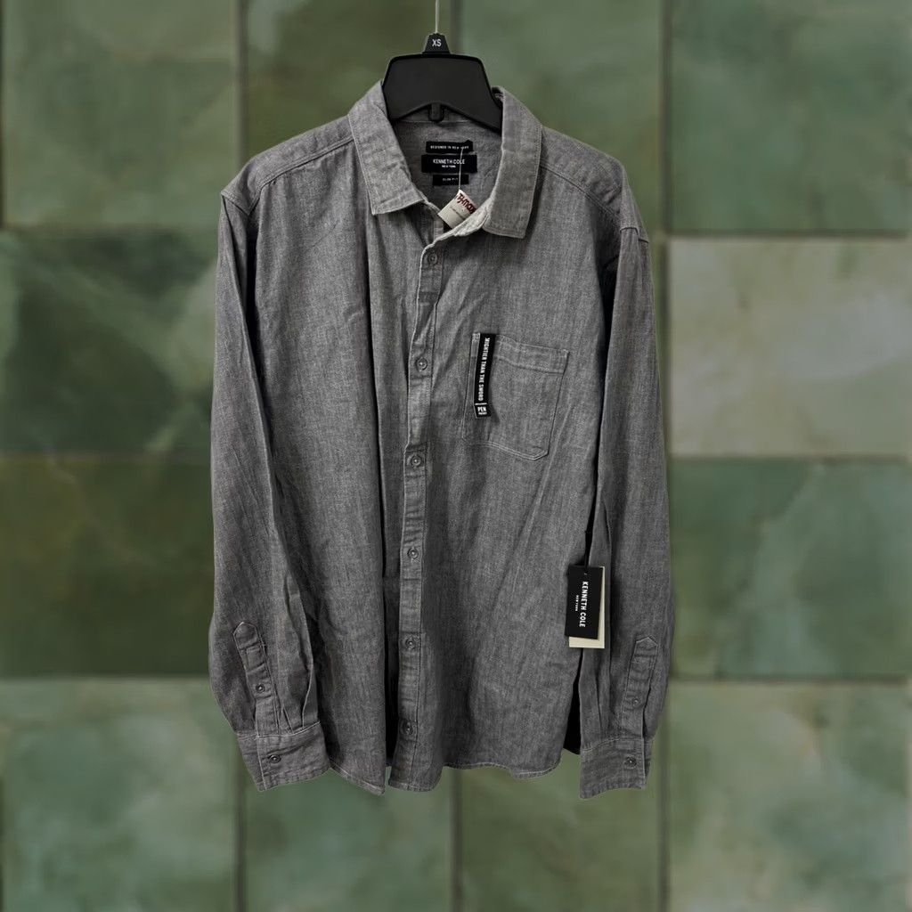 Kenneth Cole Kenneth Cole Shirt Mens L Gray Oxford Slim Fit Stretch Button Down L/S Cotton Spandex Chambray Dress Shirt Size US L / EU 52-54 / 3 - 1 Thumbnail