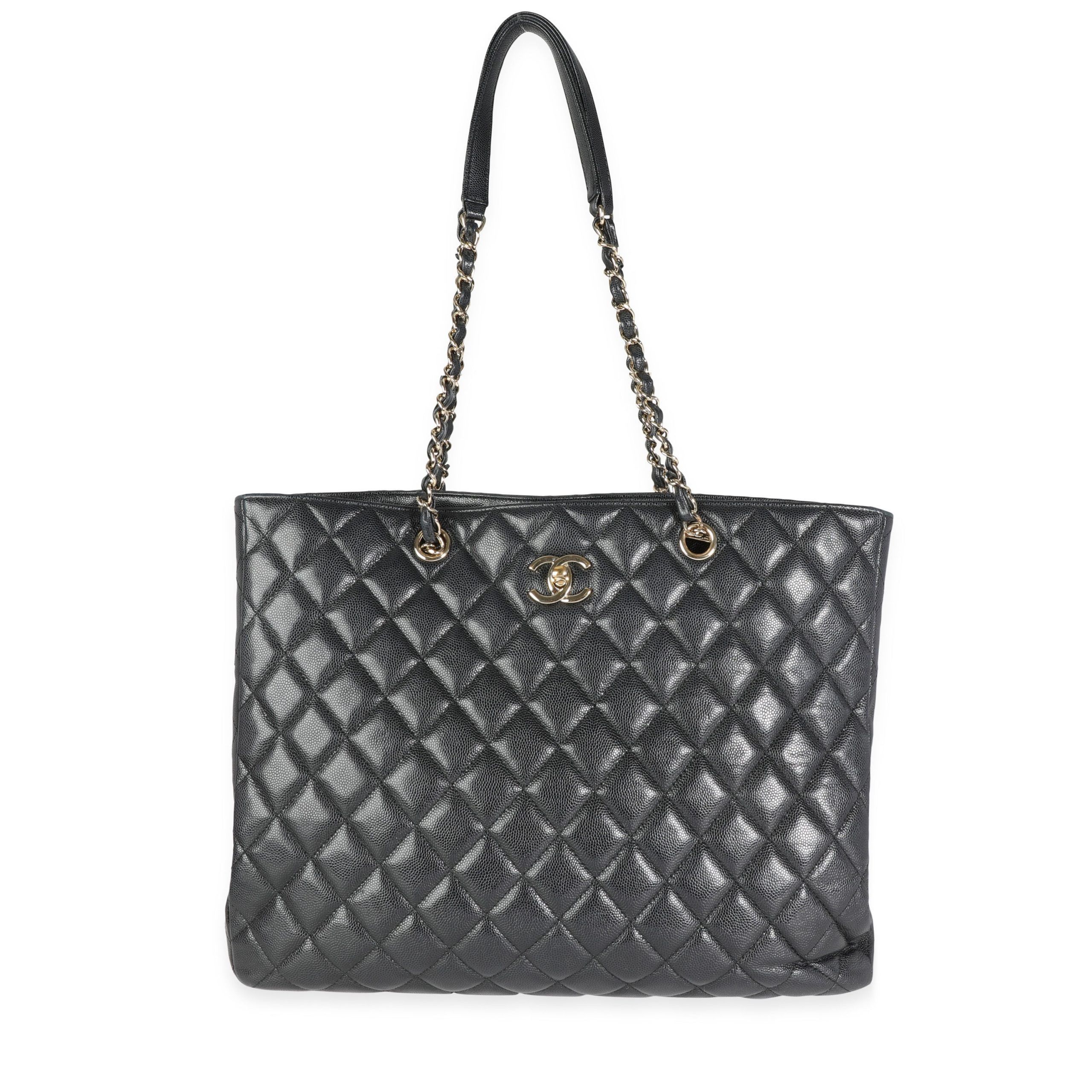 image of Chanel Black Quilted Caviar Large Shopping Bag, Women's