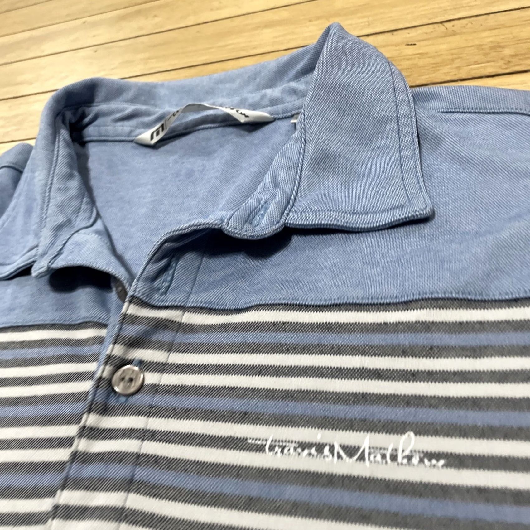 TravisMathew Travis Mathew Polo Shirt Men M Blue Peru Pima Cotton Blend Striped Chambray Golf Shirt Size US M / EU 48-50 / 2 - 3 Thumbnail