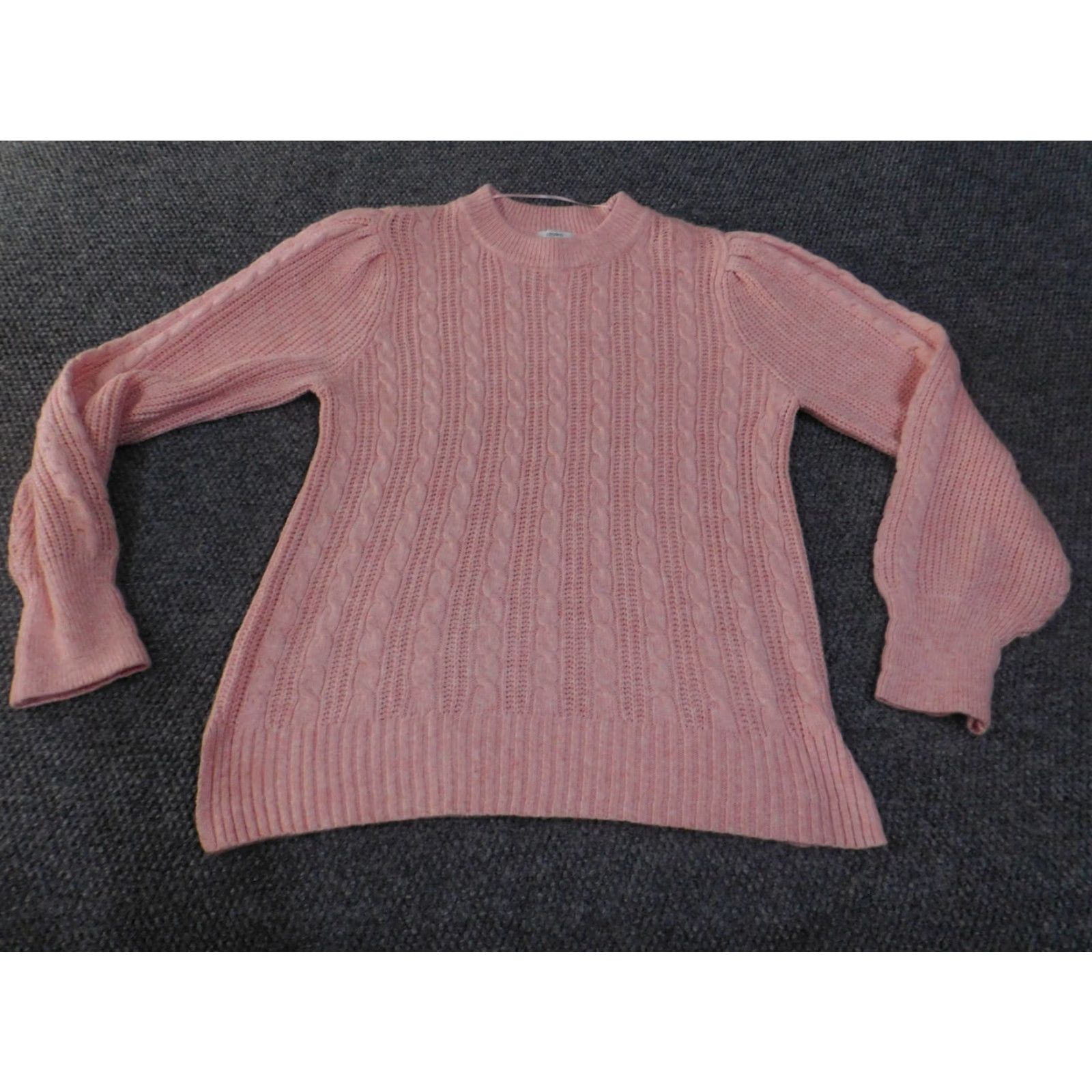Vintage Crown & Ivy Sweater Womens Large Cable Knit Pullover Crewneck Soft Pink Classic Puff Sleeve Regular Knit Lace? Size L / US 10 / IT 46 - 2 Thumbnail