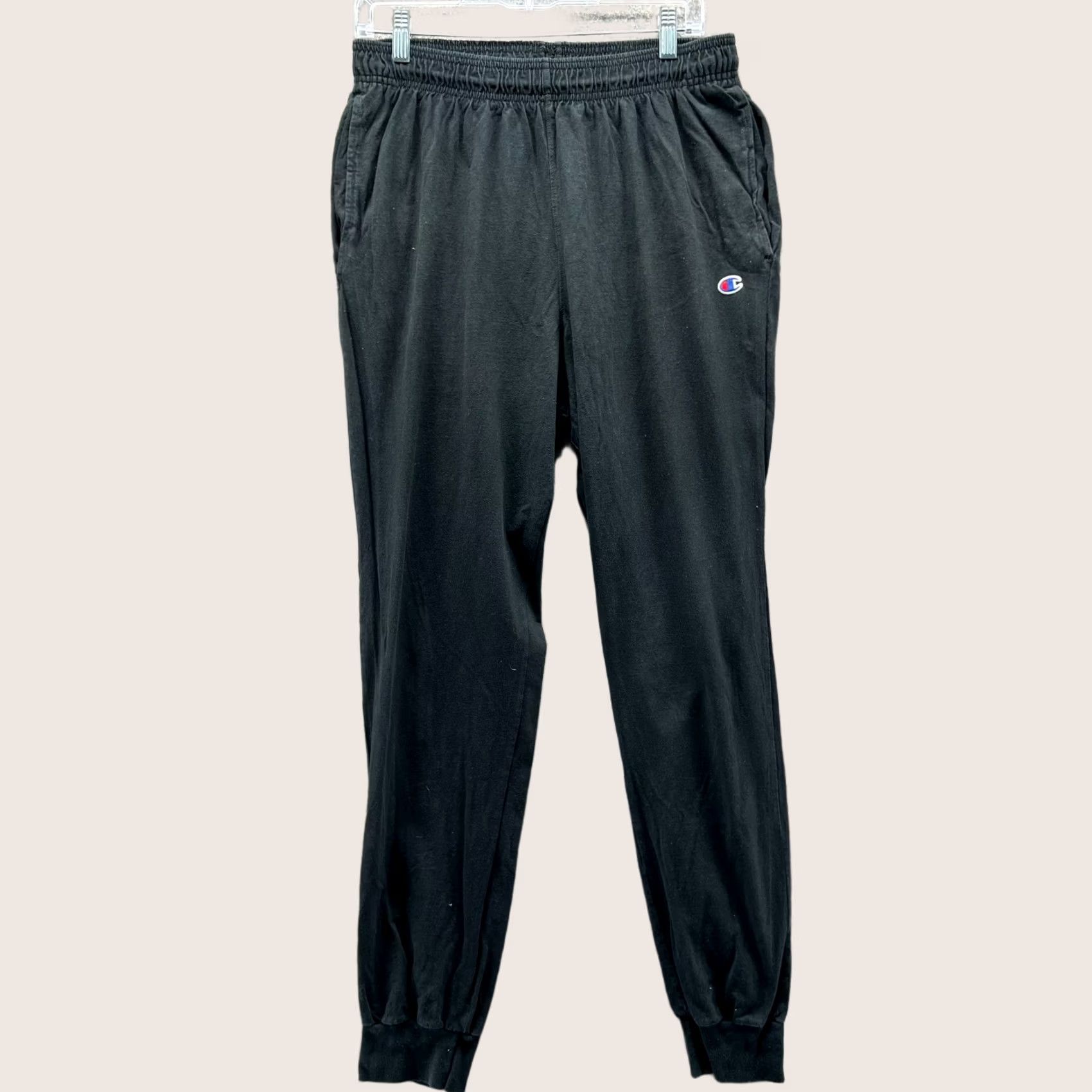 Champion Champion Jogger Pants Mens Large Black Cotton Fleece Sweatpants Regular Rise Mid 32in Inseam Slashe Pocket Size US 33 - 1 Thumbnail