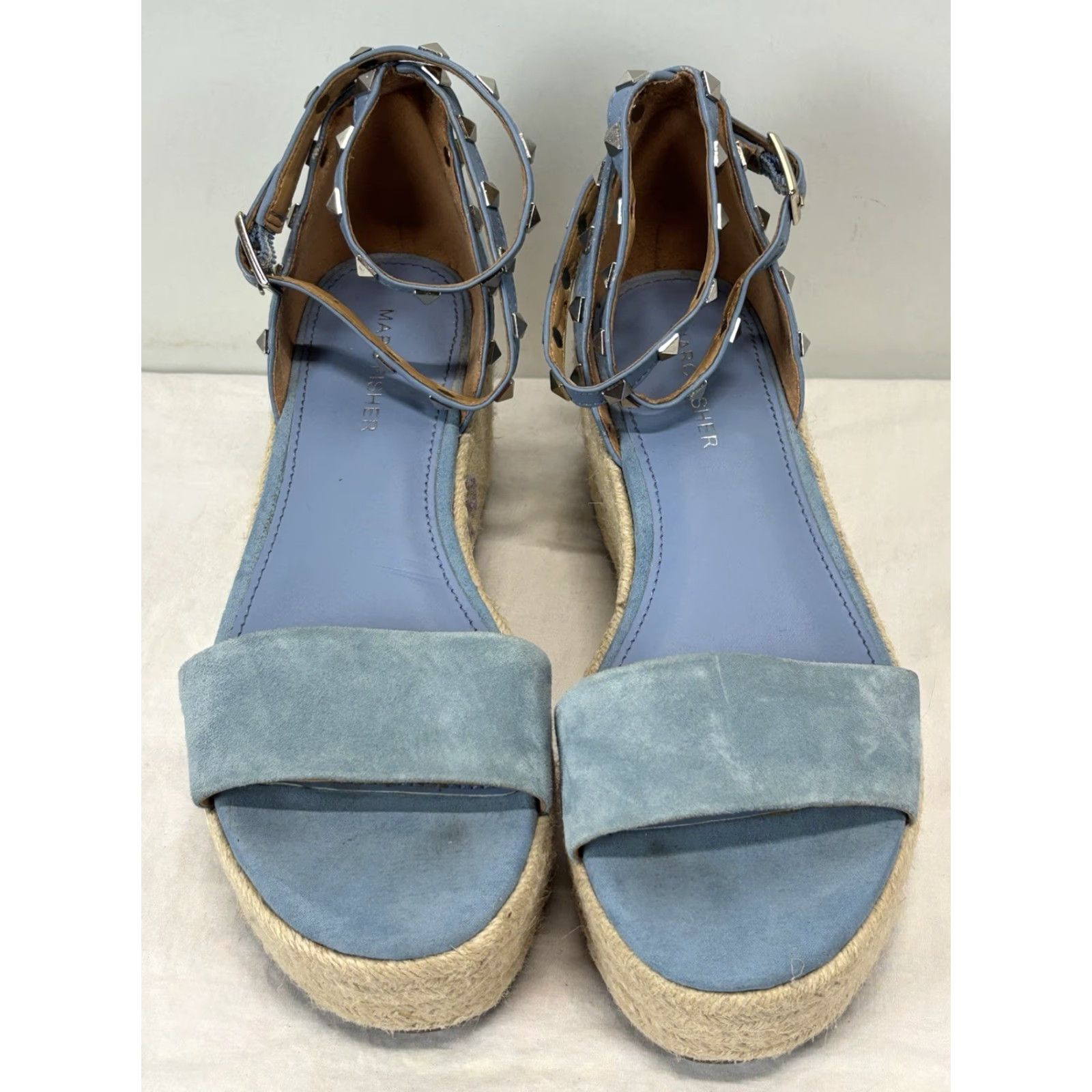 Marc Fisher VINTAGE Marc Fisher Women's Espadrille Sandals Blue Leather Mid Heel Size 7 M Flatform Ankle Strap Size US 7 / IT 37 - 3 Thumbnail