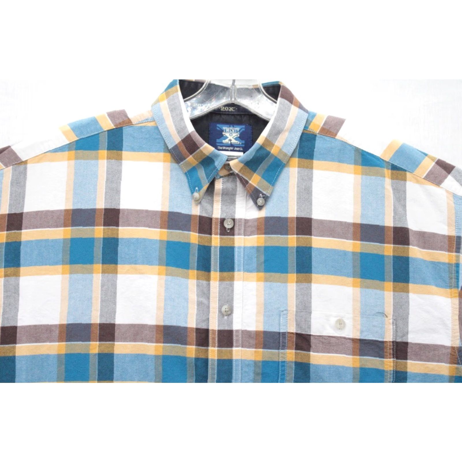 Wrangler VINTAGE Wrangler 20X Shirt Mens XL Blue Brown Plaid Button Down Long Sleeve Cowboy Ranch Size US XL / EU 56 / 4 - 2 Thumbnail