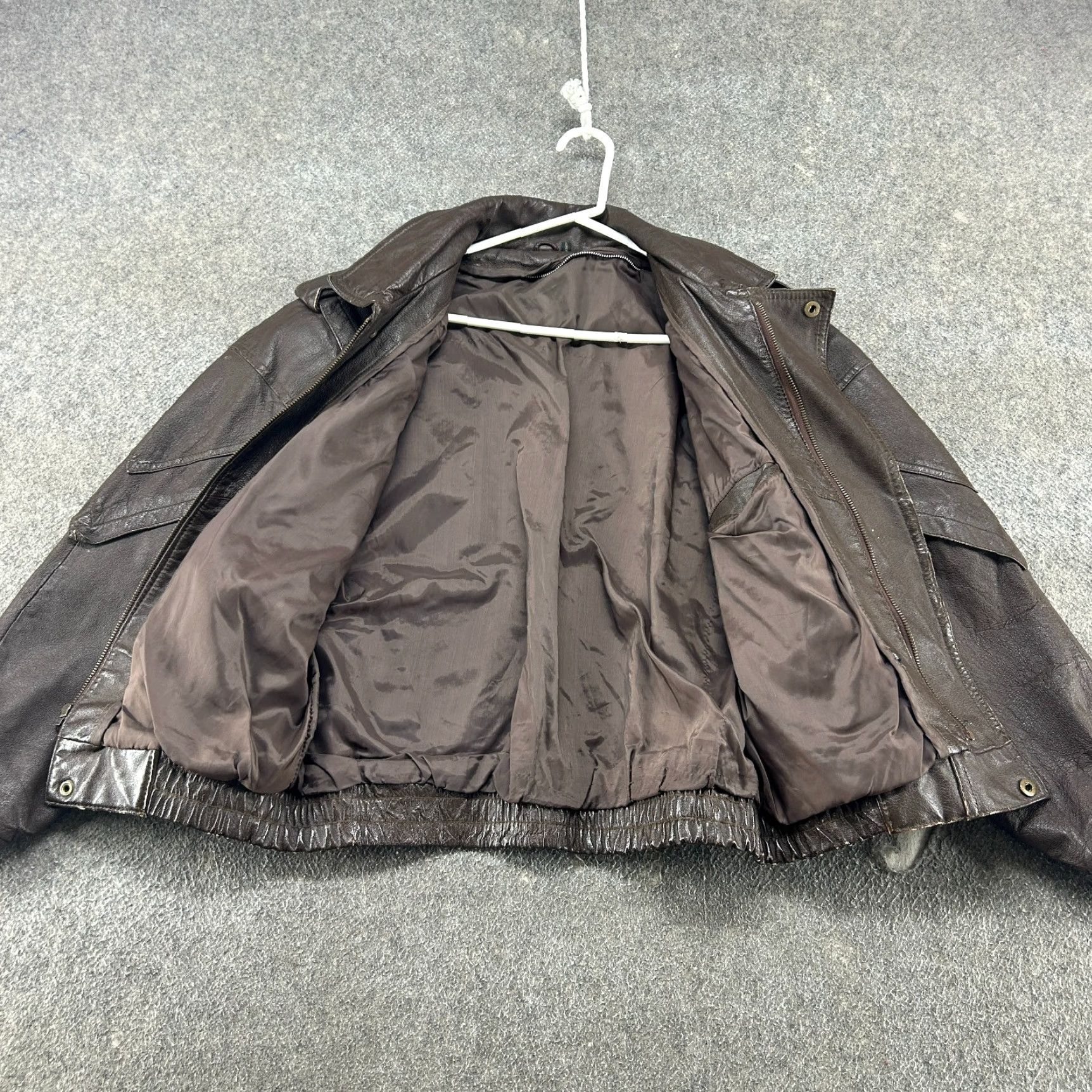 Vintage VINTAGE Leather Jacket Men 36 Bomber Jacket 90s Brown Full Zip Stand-Up Collar Real Leather Mad Max Style Size US XXS / EU 40 - 2 Thumbnail