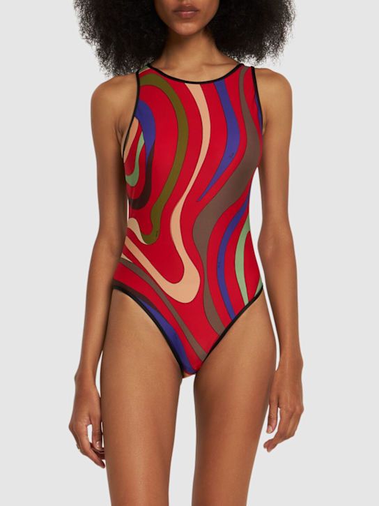 Emilio Pucci o1mle1224 Marmo Print Cut Out Swimsuit in Multicolor Size L / US 10 / IT 46 - 2 Thumbnail