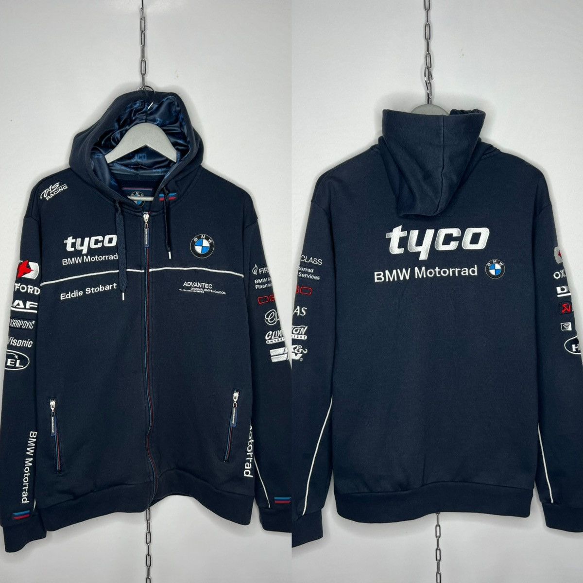 BMW Tyco Motorrad Full Zip Hoodie Full Sponsors Rare