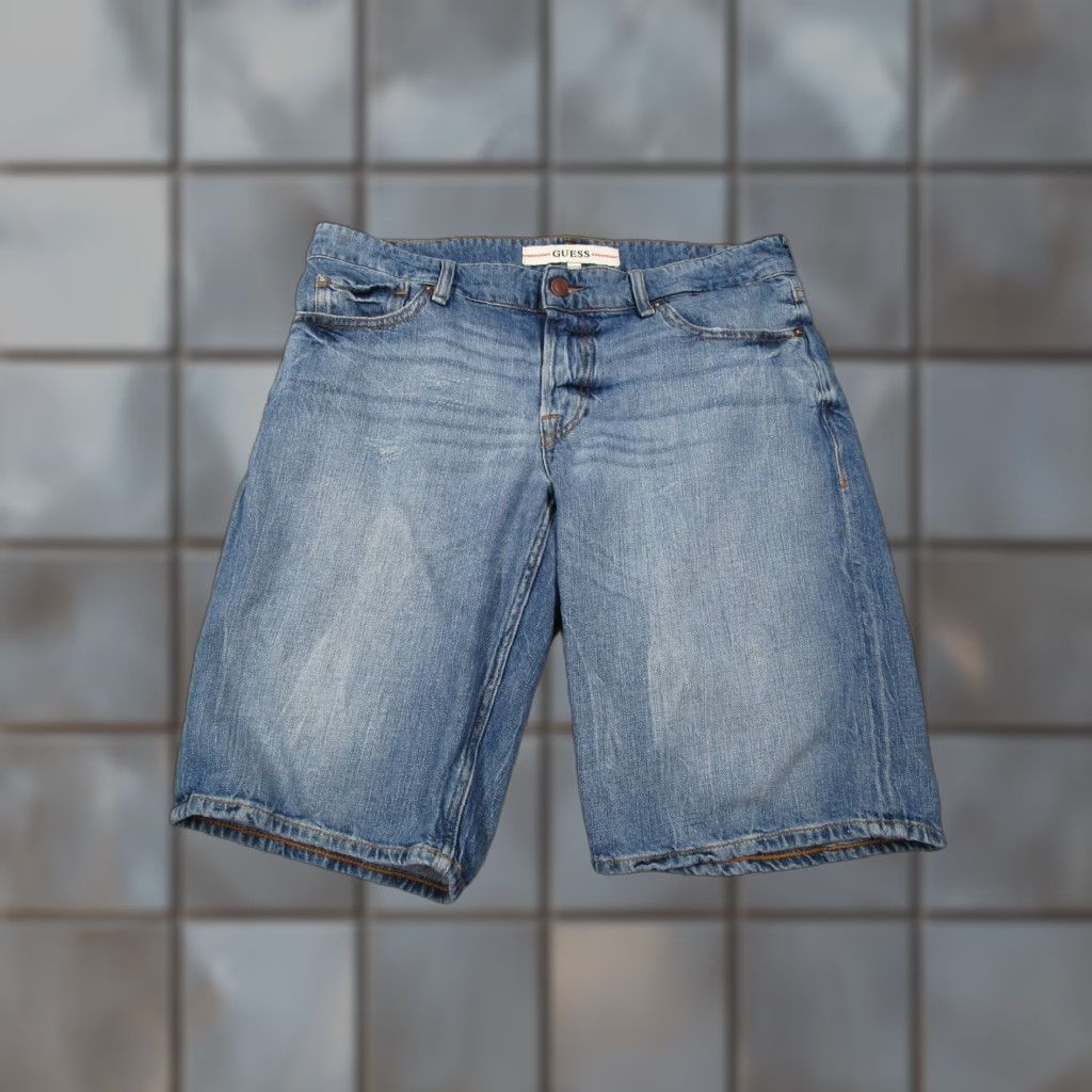 Guess GUESS Mens Blue Button Fly Denim Shorts 31 Regular Classic 5-Pocket Cotton Linen Blend Made in Tunisia Size US 31 - 1 Thumbnail