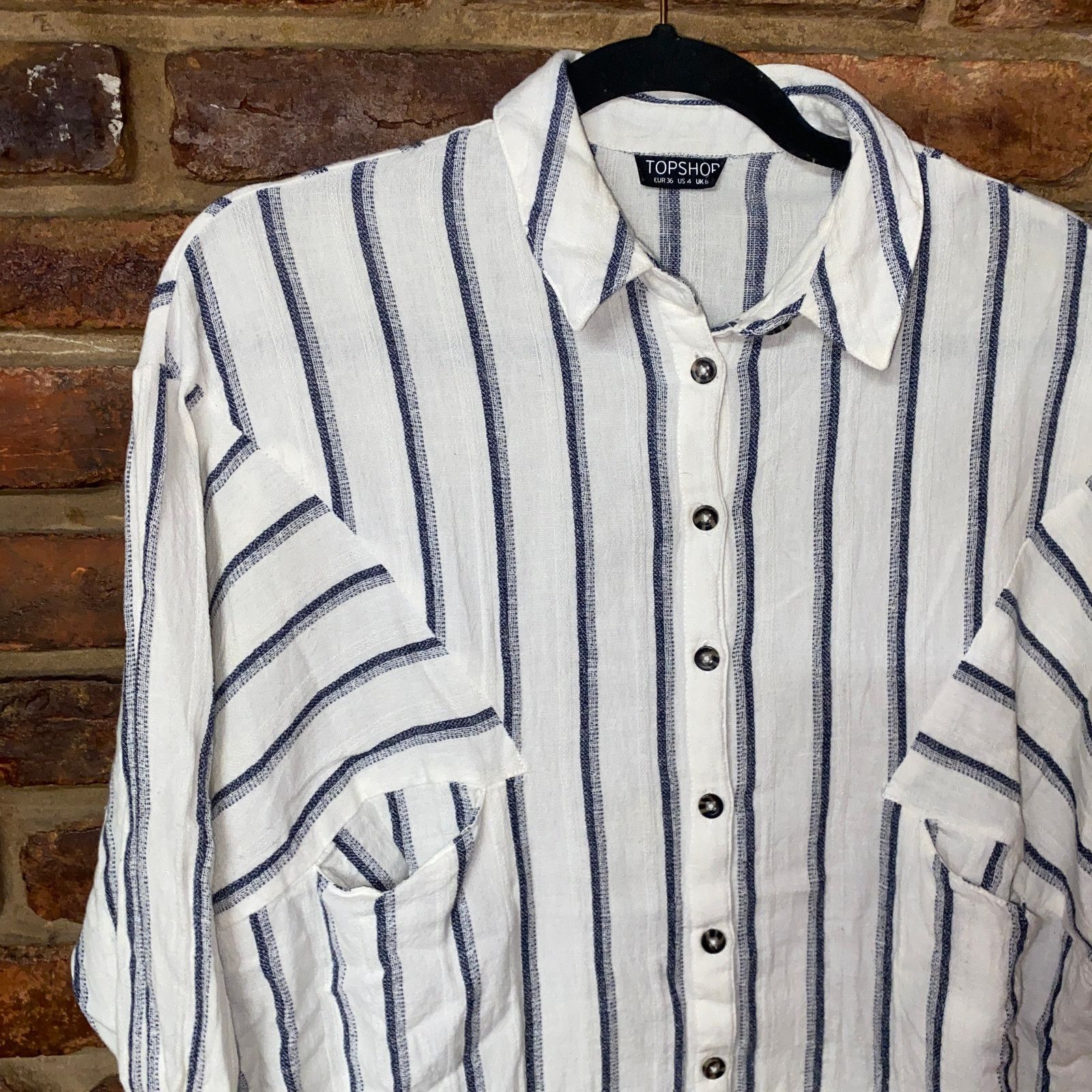 Topshop Topshop White Blue Striped Oversized Button Down Top US 4 Size S / US 4 / IT 40 - 3 Thumbnail