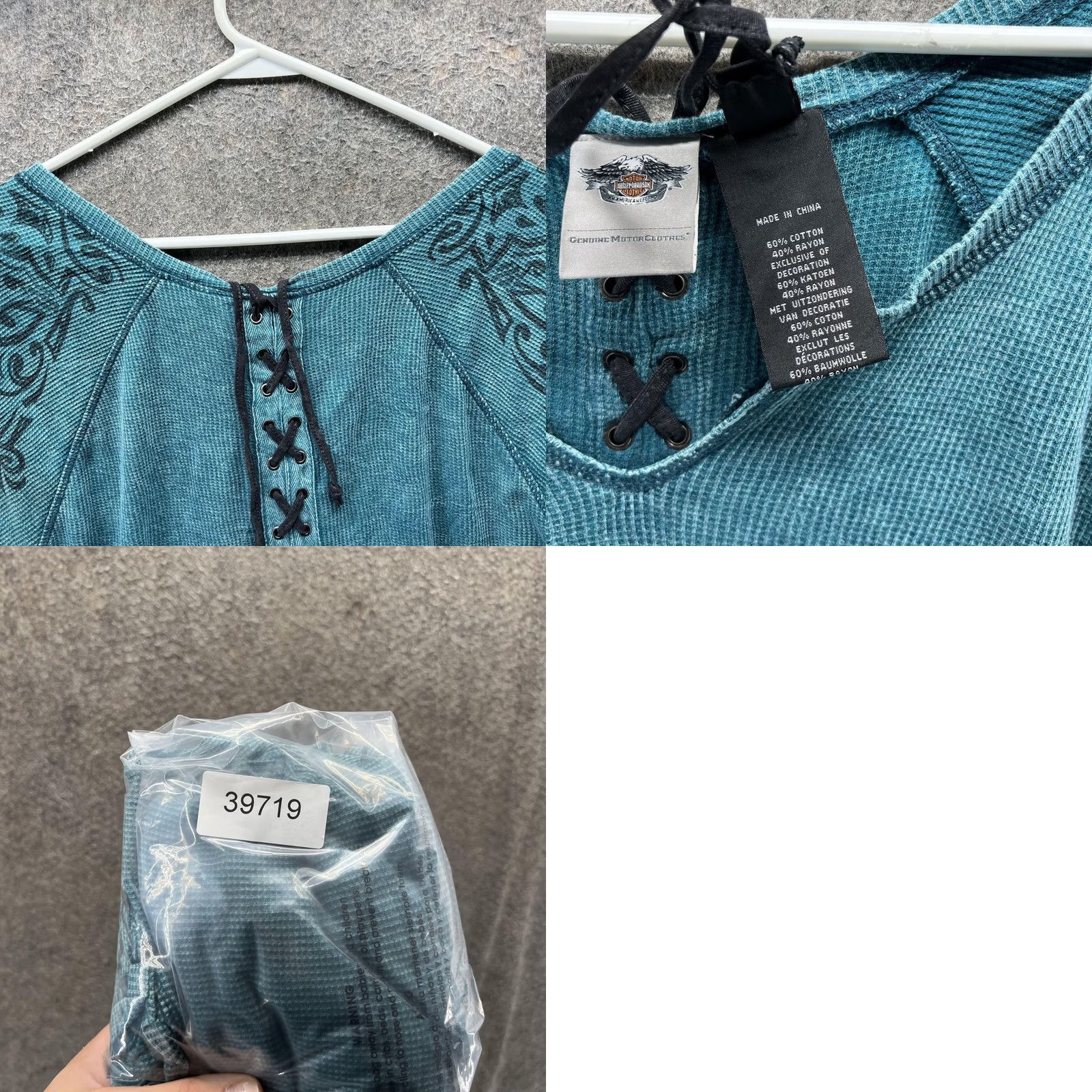 Harley Davidson Harley-Davidson Shirt Womens Large Blue Thermal Lace Up Back Long Sleeve Top Size L / US 10 / IT 46 - 8 Thumbnail