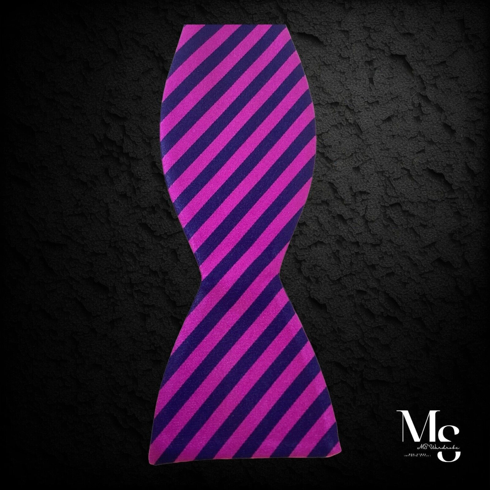 Other HAINES & BONNER Purple Striped Adjustable Self Bow Tie Silk Size ONE SIZE - 4 Thumbnail