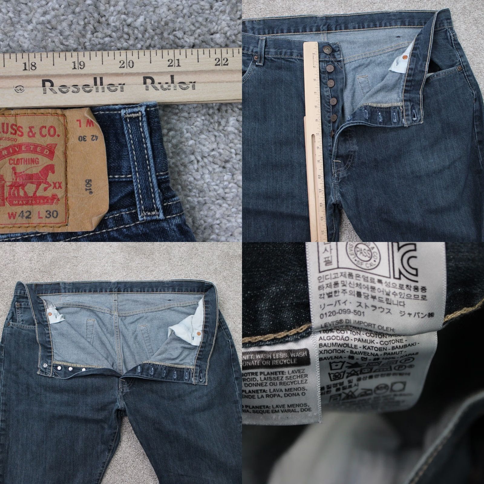 Levi's Levi's 501 Jeans Men 42x30 Blue Button Fly 100% Cotton 5-Pocket Denim Straight Size US 42 / EU 58 - 8 Thumbnail