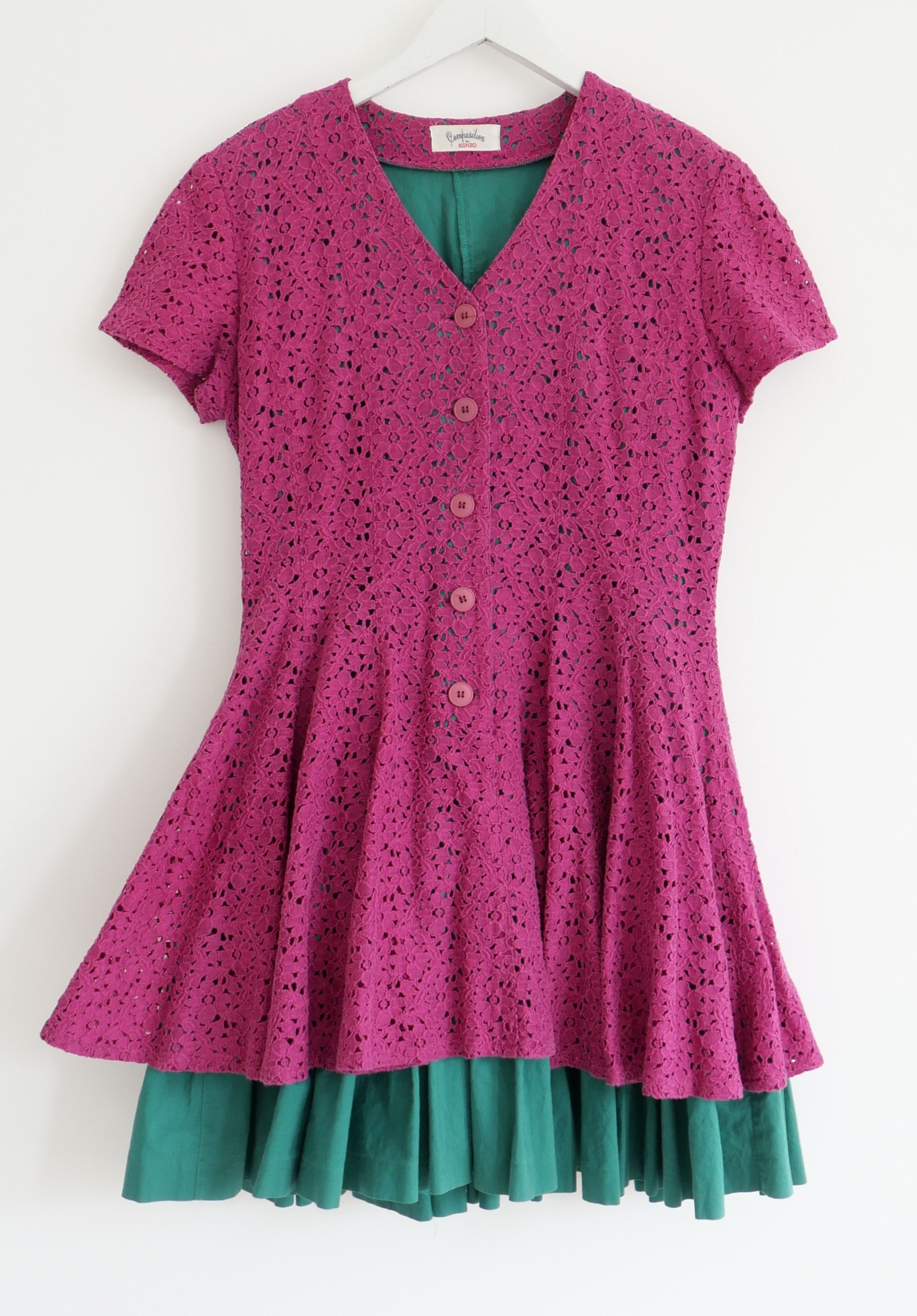 Composition by Kenzo Kenzo Composition 1980S Pink & Green Flared Mini Dress Size S / US 4 / IT 40 - 1 Thumbnail