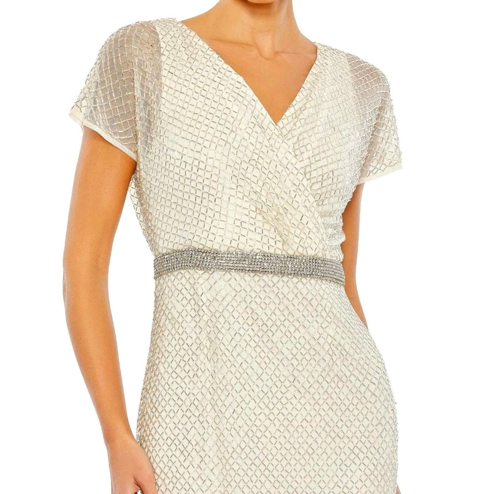 Other Mac Duggal Beaded Butterfly Sleeve Column Gown Nude Silver 8 Size M / US 6-8 / IT 42-44 - 3 Thumbnail