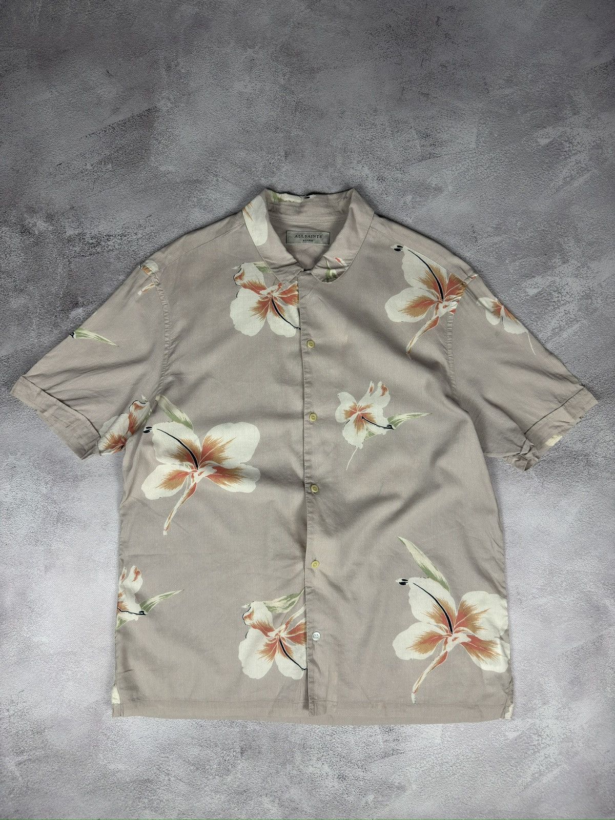 Allsaints AllSaints Floral Hawaiian Short Sleeve Shirt Beige Size US XL / EU 56 / 4 - 1 Thumbnail