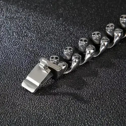 Jewelry Skull Bone Cuban Chain Bracelet Size ONE SIZE - 2 Thumbnail