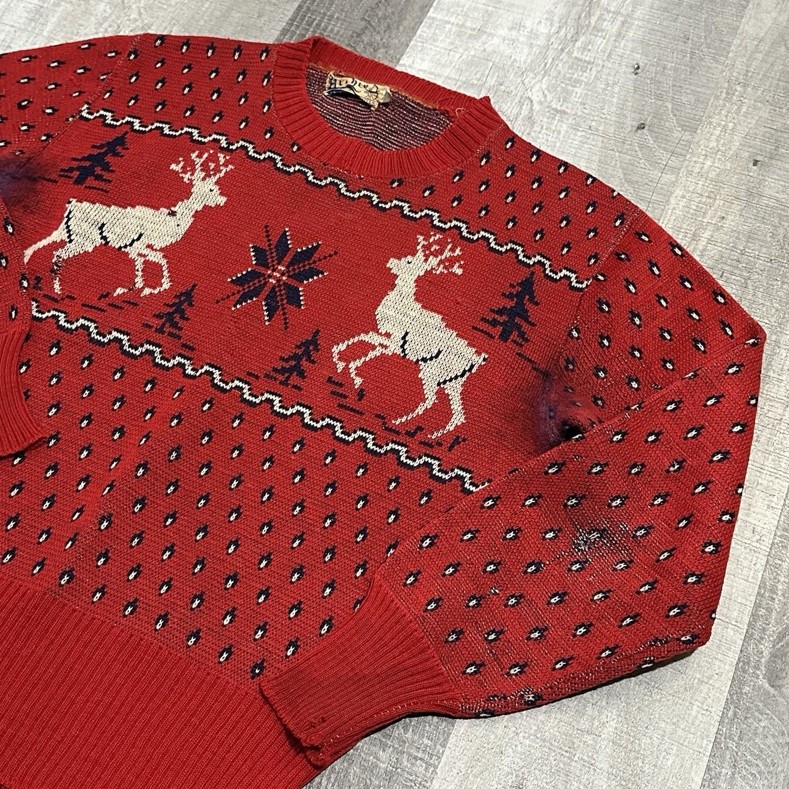 Vintage Archer Rare Vintage 1940s Wool Novelty Sweater Blue Reindeer Size S / US 4 / IT 40 - 2 Thumbnail