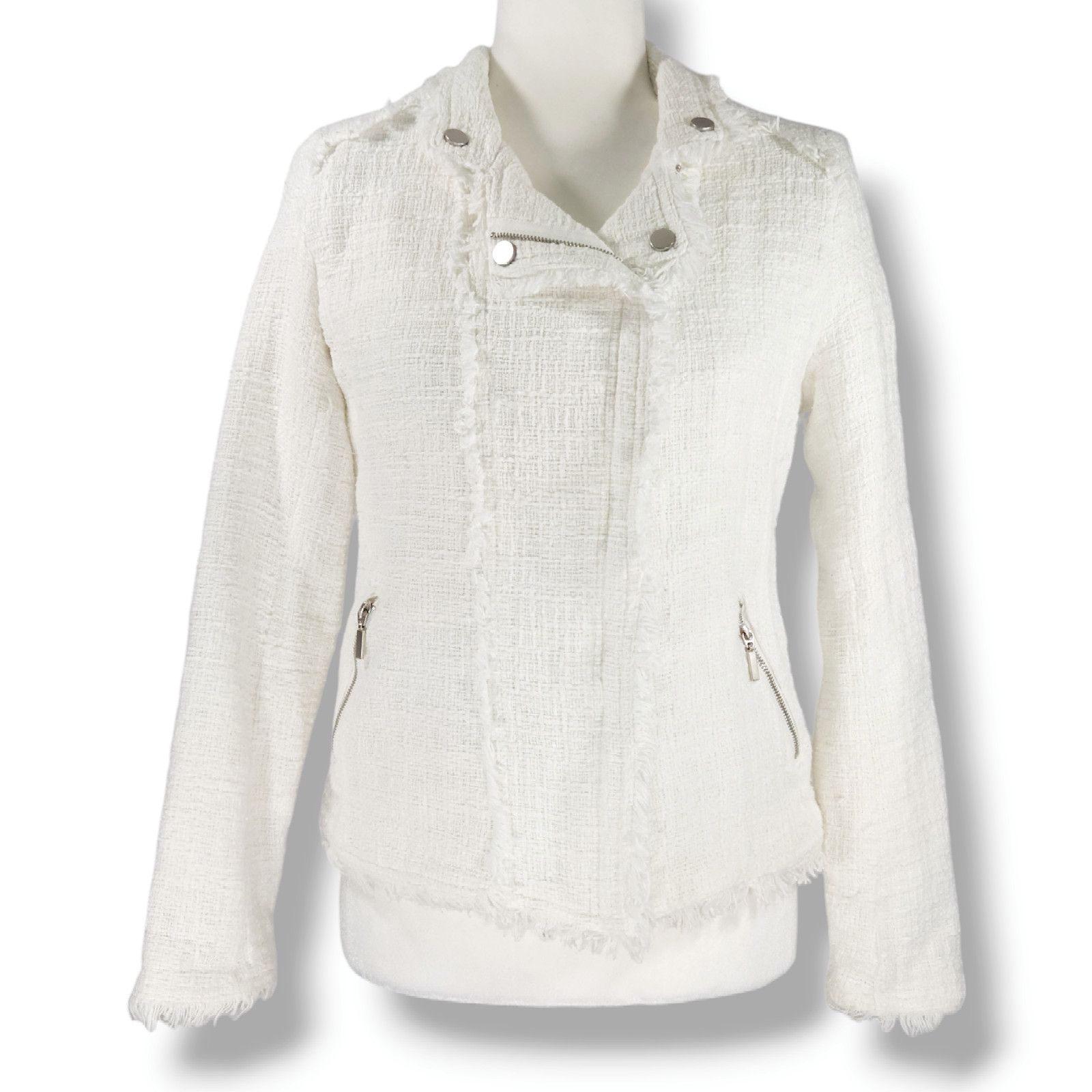 Other EUC Carolina Belle Montreal Tweed Moto Jacket Sz. M White Size M / US 6-8 / IT 42-44 - 2 Thumbnail