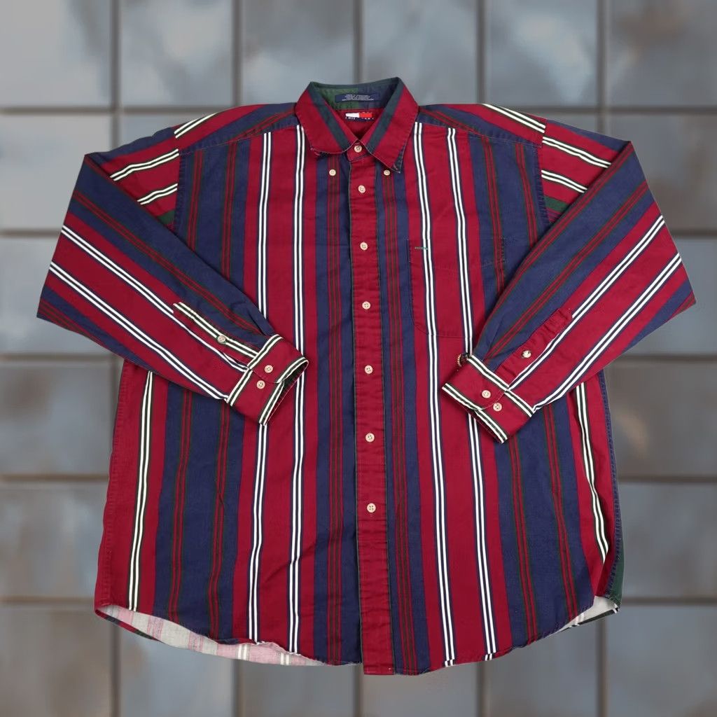 Tommy Hilfiger VINTAGE Tommy Hilfiger Shirt Mens L Stripe Button-Down Long Sleeve Crest 90s Retro Size US L / EU 52-54 / 3 - 1 Thumbnail