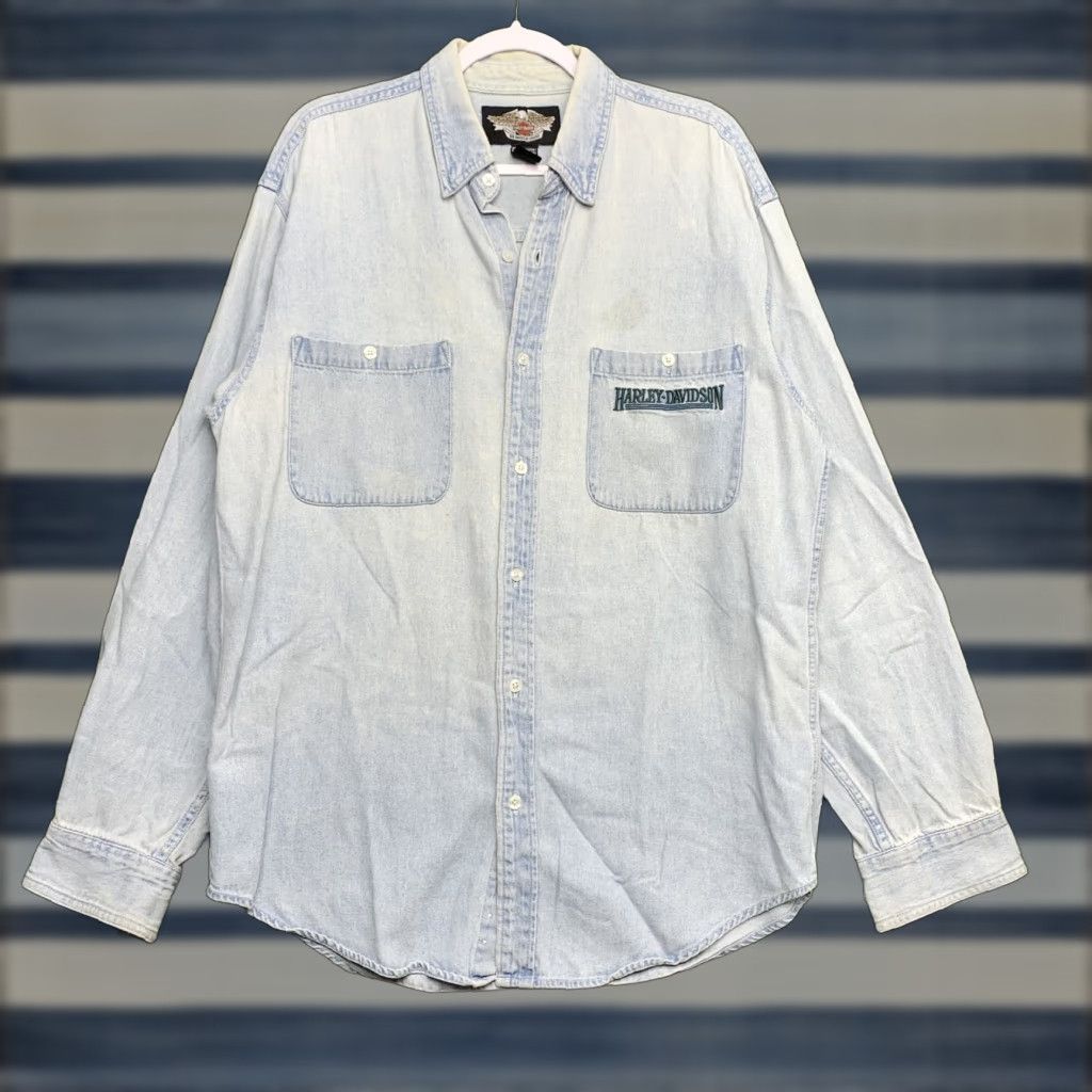 Harley Davidson Harley-Davidson Men's Denim Shirt Large Long Sleeve Casual Motorcycle Biker Classic Button-Up Size US L / EU 52-54 / 3 - 1 Thumbnail