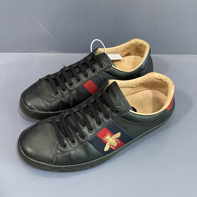 Gucci Gucci Ace Black Bee Embroidered Sneakers for Men -2508 Size US 10.5 / EU 43-44 - 1 Thumbnail