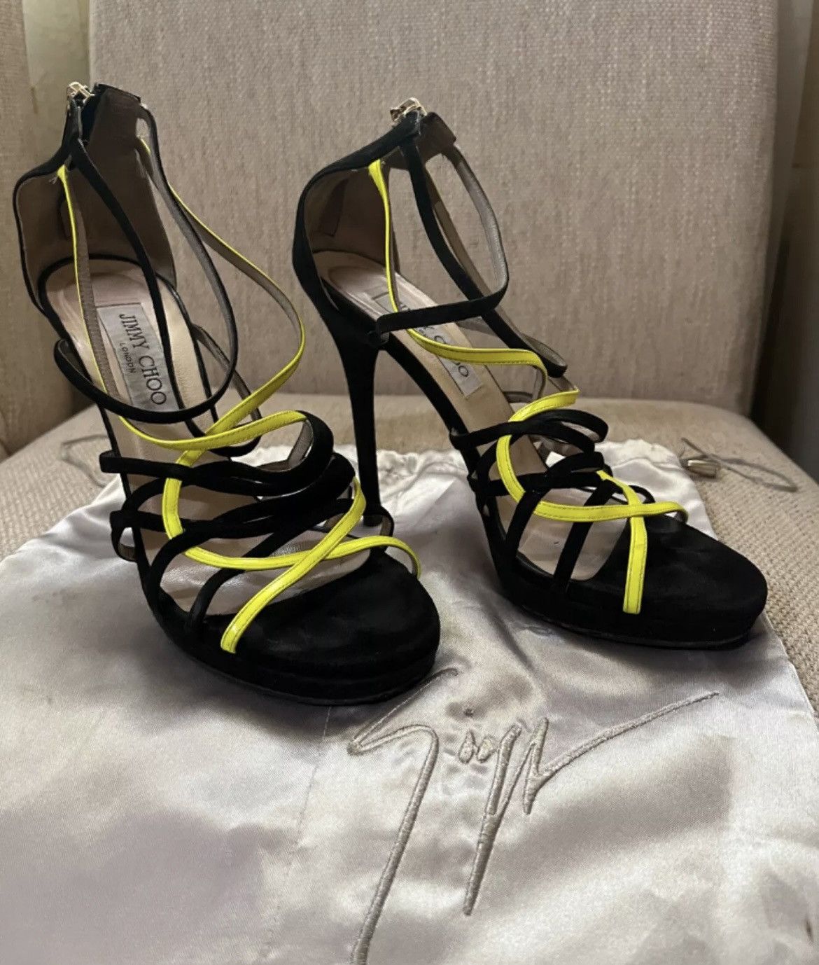 Jimmy Choo Jimmy Choo Strappy Heels Black Yellow Sandals Size US 7.5 / IT 37.5 - 6 Thumbnail