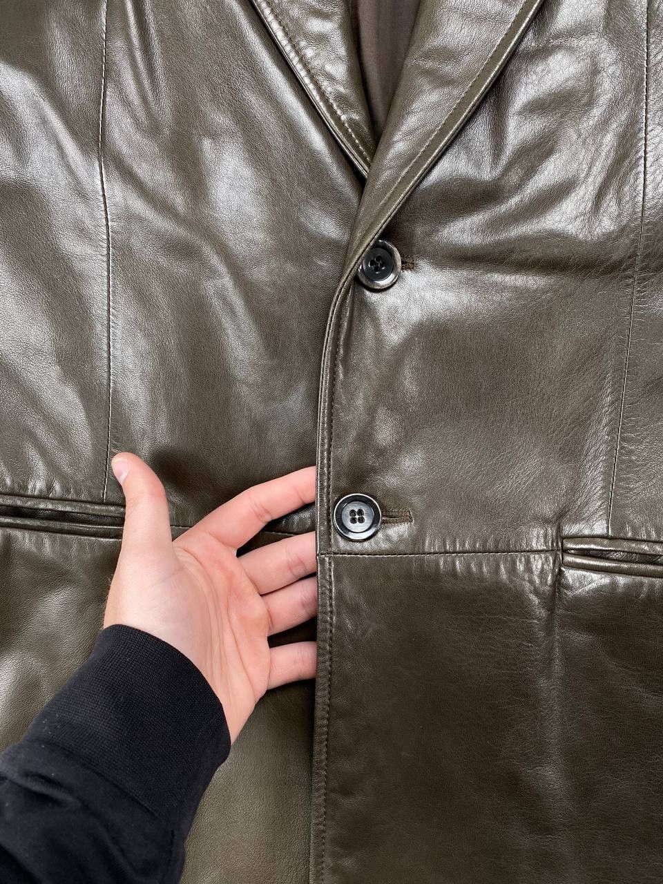 Armani Collezioni Vintage Armani Collezioni Leather Long Blazer Coat Jacket Size US L / EU 52-54 / 3 - 6 Thumbnail