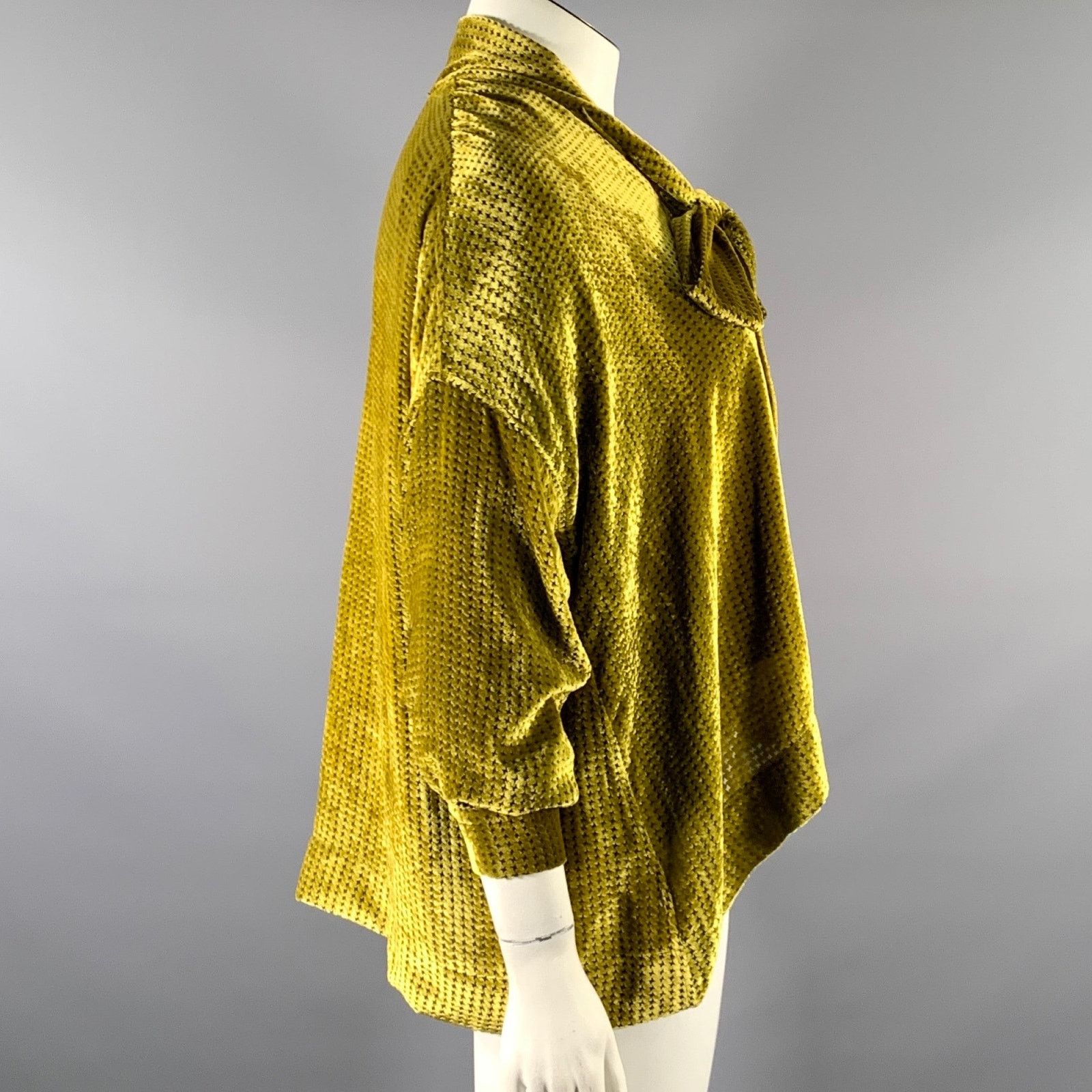 Libertine LIBERTINE M Gold Chartreuse Silk Blend Houndstooth Tunic Size M / US 6-8 / IT 42-44 - 3 Thumbnail
