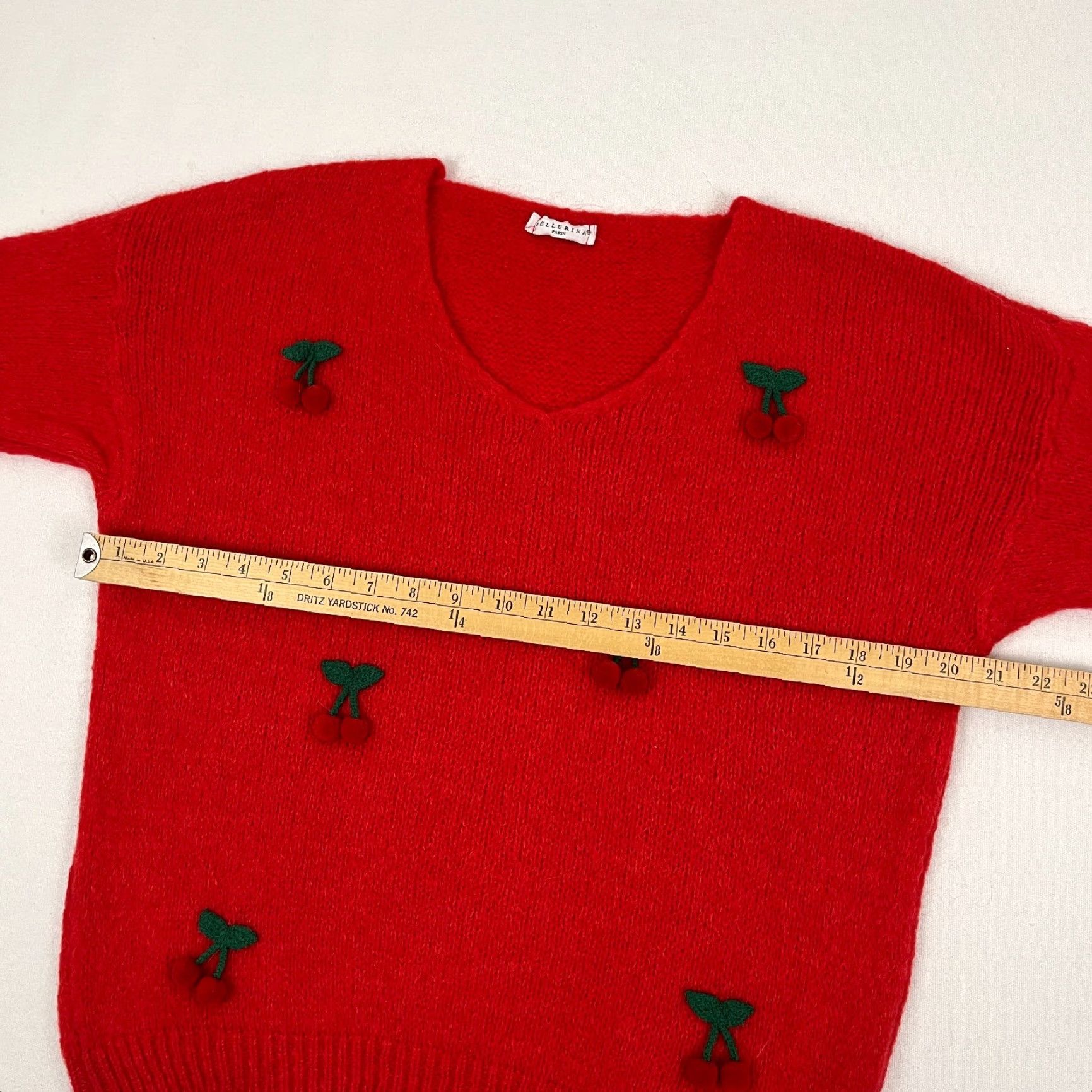 Vintage Bellerina Sweater Women M Red Paris Crop Cherries Mohair Wool Blend Jumper Size M / US 6-8 / IT 42-44 - 6 Thumbnail