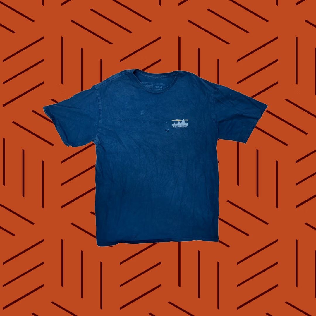 Patagonia VINTAGE Patagonia Men's T-Shirt Short Sleeve Blue Organic Cotton Save Our Home Planet Logo Graphic Print 100% Cotton Regular Fit Mens Size US L / EU 52-54 / 3 - 1 Thumbnail